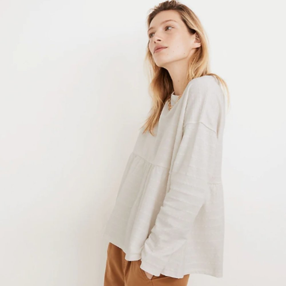 Madewell | Jacquard Babydoll Top in Lighthouse Cream - Size S - Picture 3 of 12